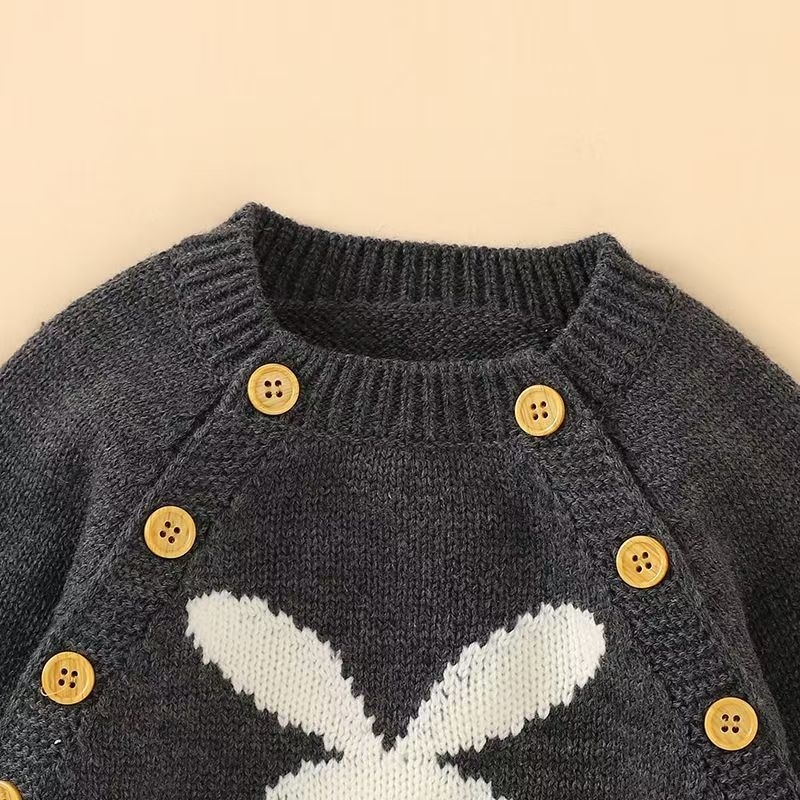 Baby Unisex Rabbit Button Knitted Romper