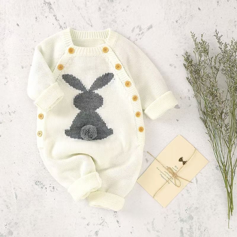 Baby Unisex Rabbit Button Knitted Romper