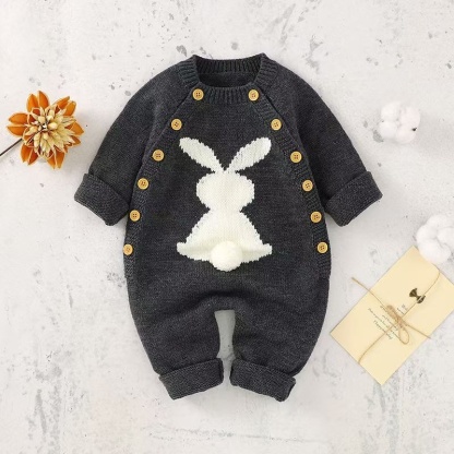 Baby Unisex Rabbit Button Knitted Romper