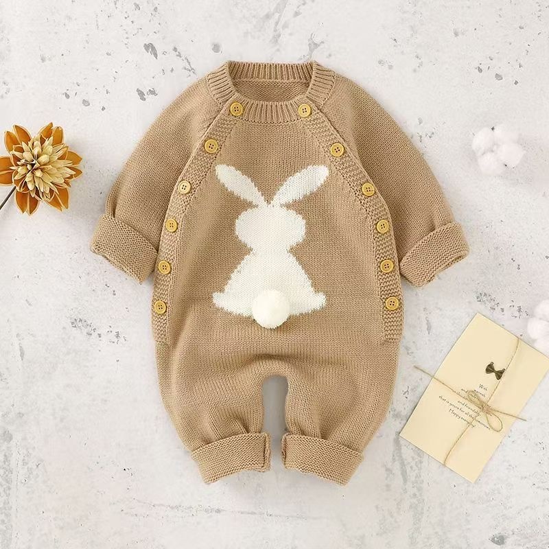 Baby Unisex Rabbit Button Knitted Romper