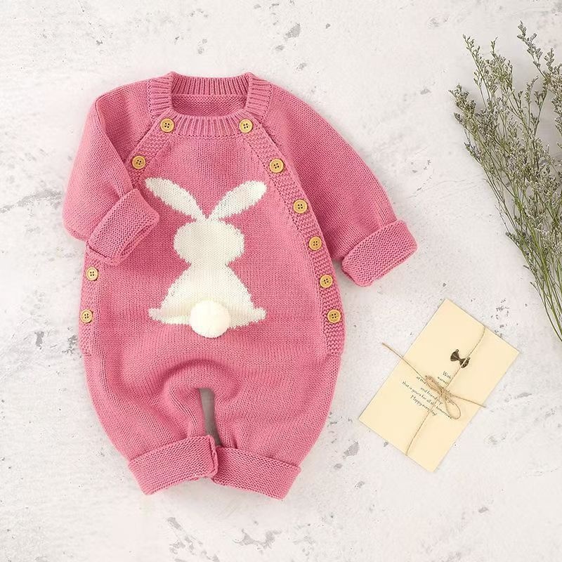 Baby Unisex Rabbit Button Knitted Romper