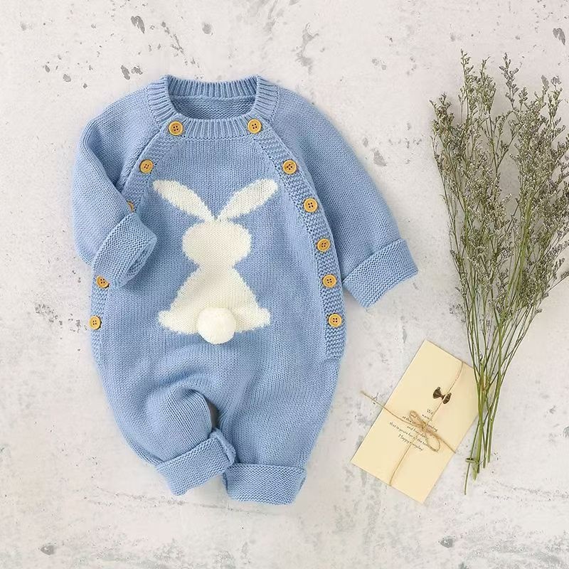 Baby Unisex Rabbit Button Knitted Romper