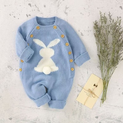 Baby Unisex Rabbit Button Knitted Romper