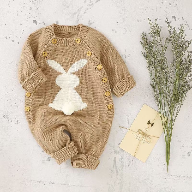 Baby Unisex Rabbit Button Knitted Romper
