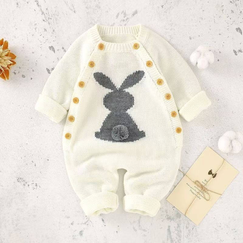 Baby Unisex Rabbit Button Knitted Romper