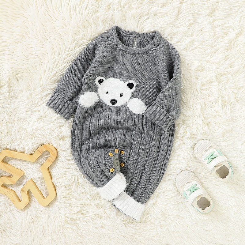 Baby Unisex Bear Jacquard Romper
