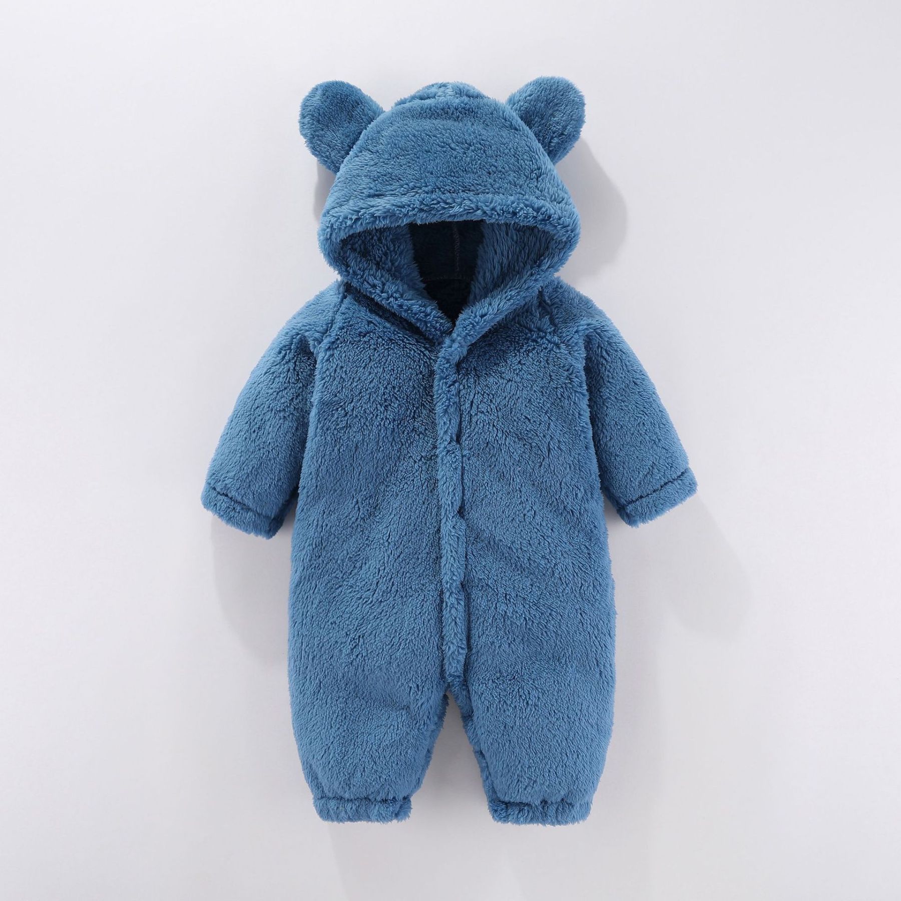Baby Boy/Girl Bear 3D Ear Long Sleeve Fluff Hooded Romper-kissminis