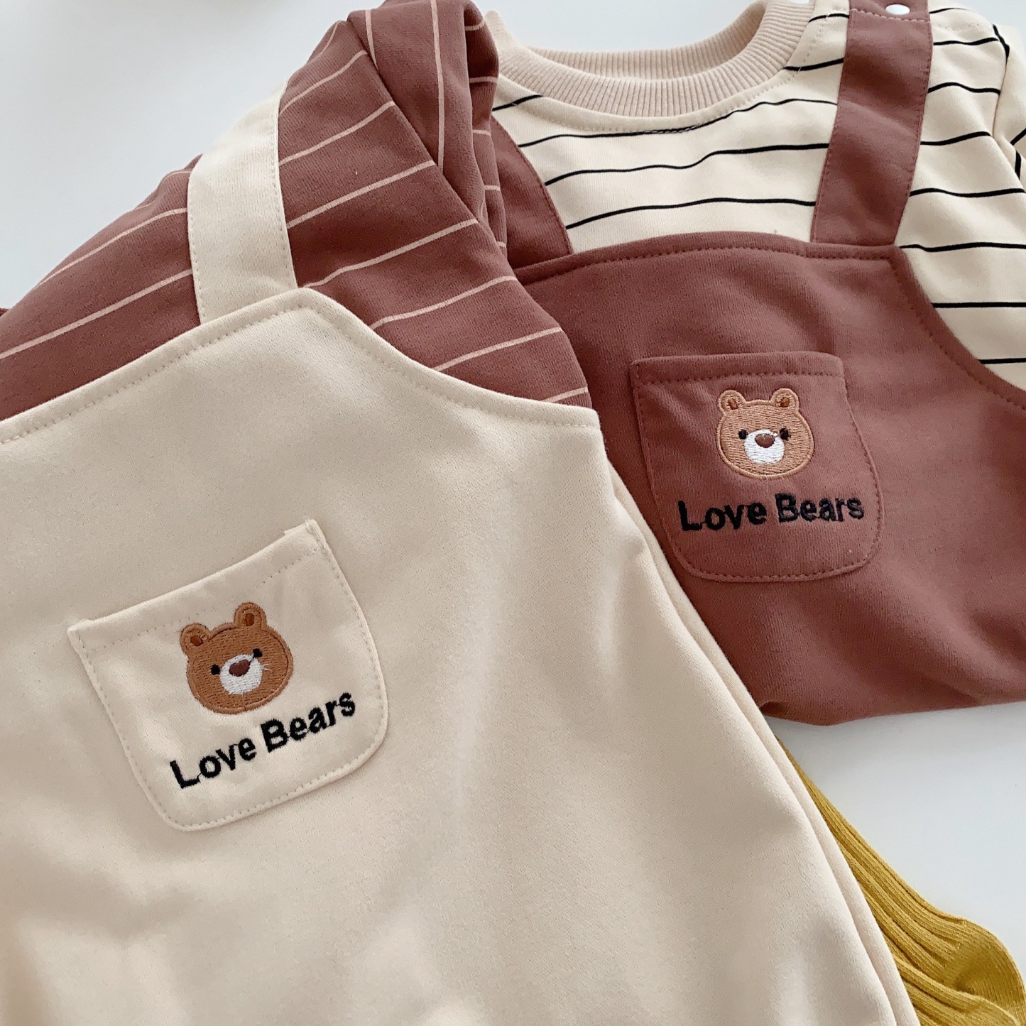 Baby Boy/Girl Cute Bear Pocket Design Fake Two Pieces Striped Long Sleeve Romper-kissminis