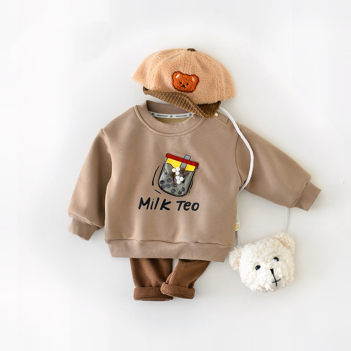 Winter Thicken Baby Boy/Girl Cartoon Milk Tea Long Sleeve Sweatshirt-kissminis