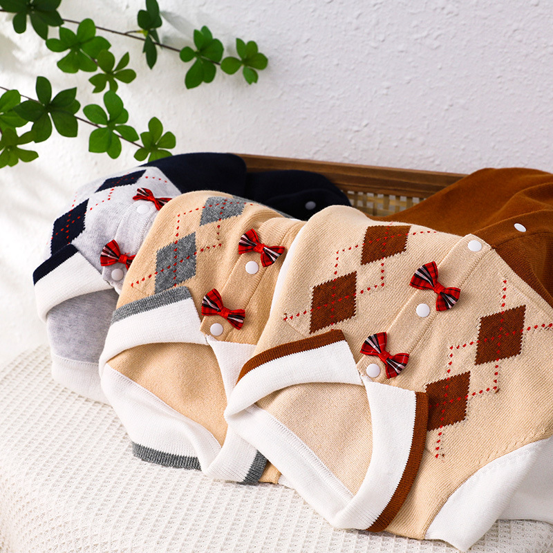 Baby Boy & Girl Cute Lattice Long Sleeve Knit Romper-kissminis