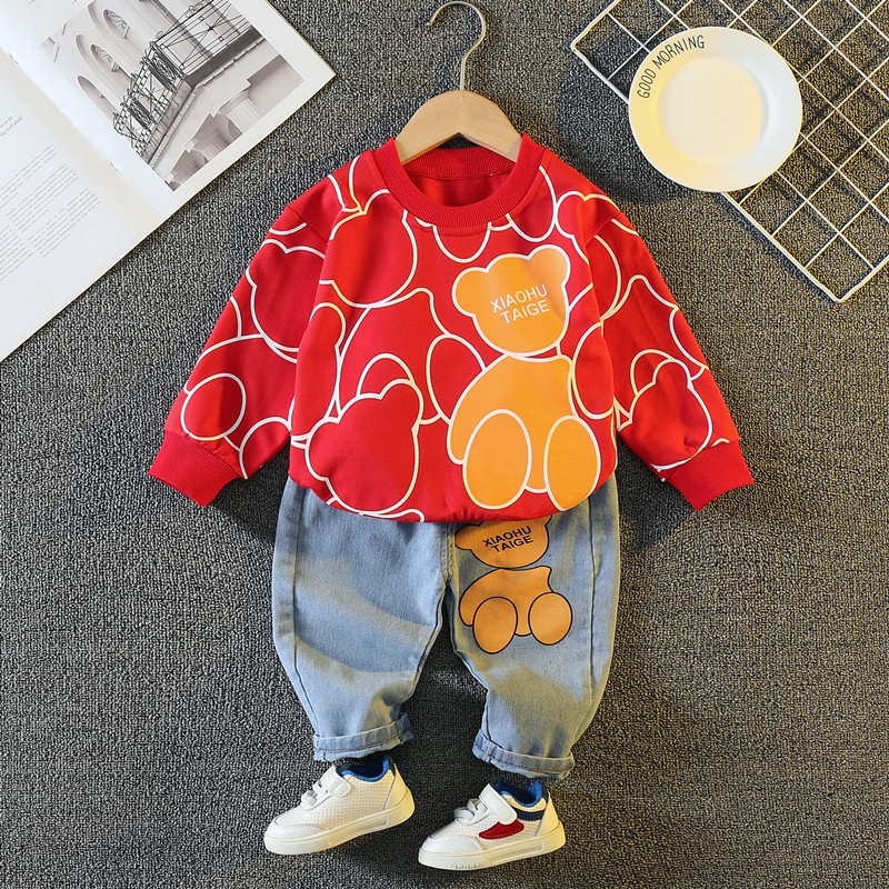 Toddler Boy Allover Cartoon Bear Pattern Two Piece Set-kissminis