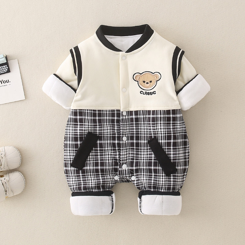 Baby Boy/Girl Classic Bear Pattern Striped Long Sleeve Romper-kissminis