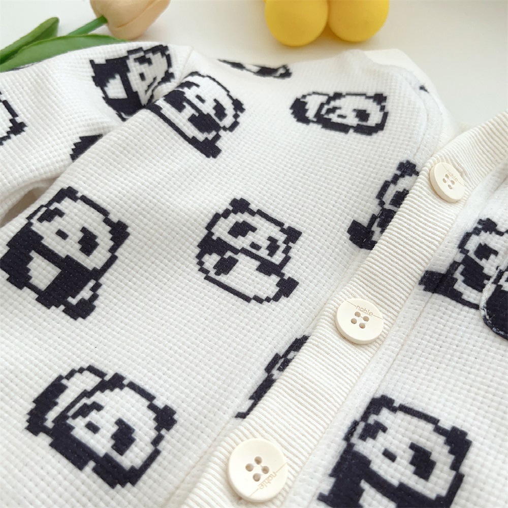 Baby Boy Panda Print Long Sleeve Cardigan with Denim Pants Set-kissminis