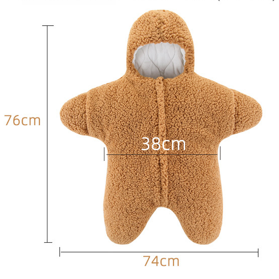 Newborn Baby Winter Patrick Star Zipper Closure Thicken Long Sleeve Hooded Romper-kissminis