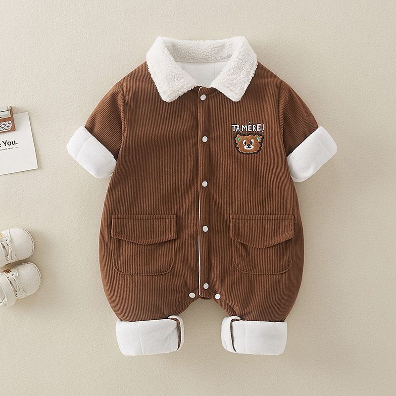Baby Boy/Girl Winter Thicken Bear Graphic Long Sleeve Romper-kissminis