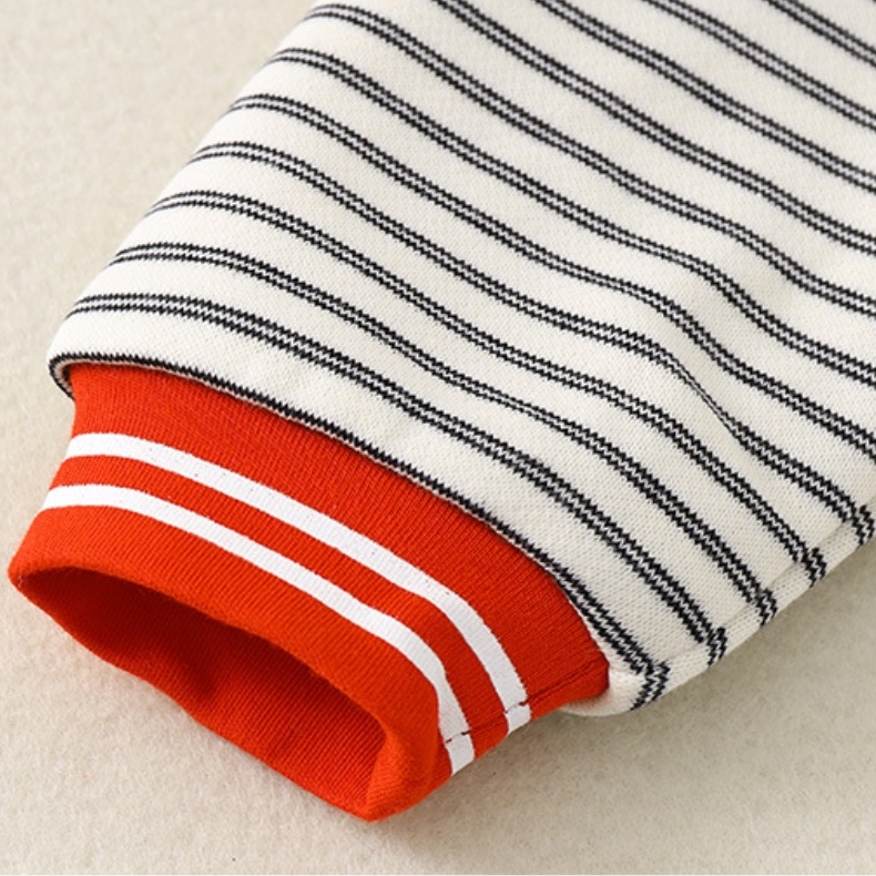 Baby Boy/Girl Bear Print Striped Splicing Long Sleeve Romper-kissminis