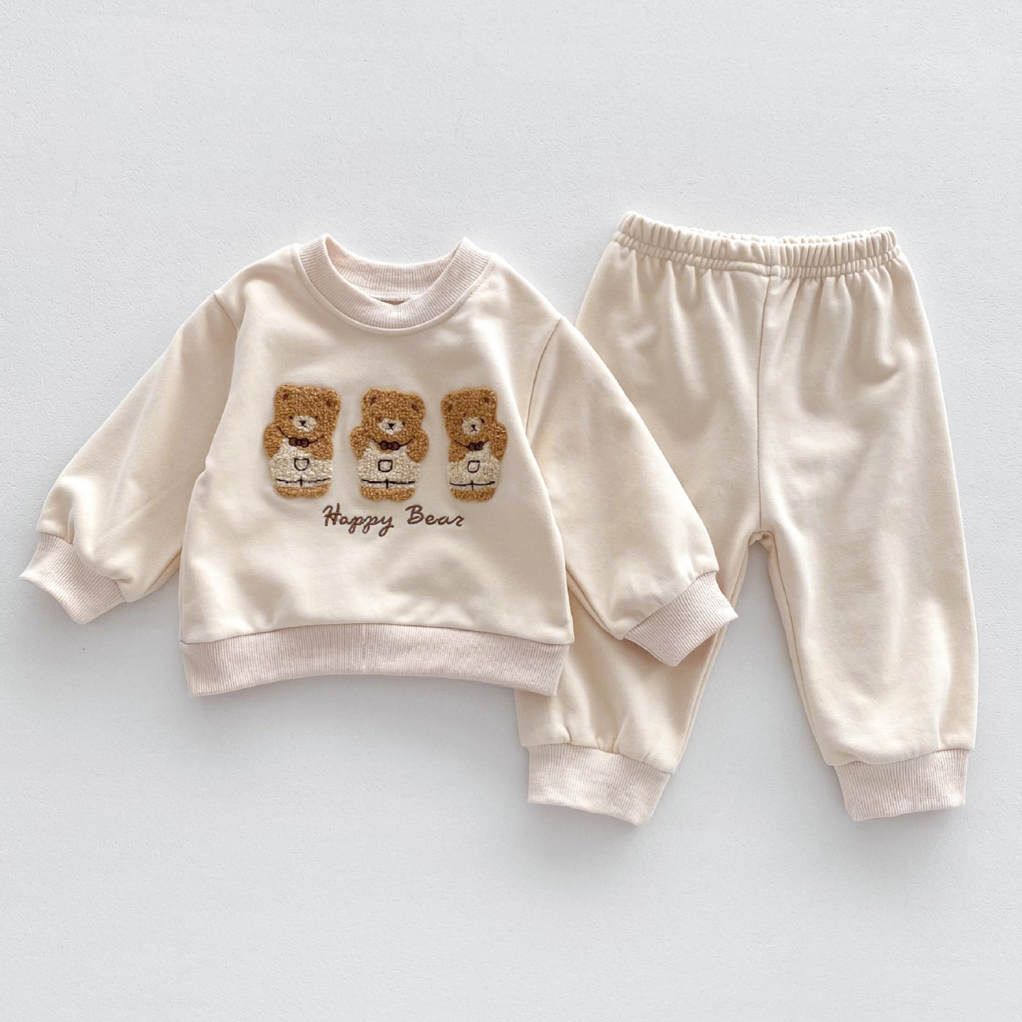 2pcs Baby Boy/Girl Bear Embroidered Long Sleeve Sweatshirt with Pants Set-kissminis