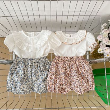 Baby Toddler Girl Solid Color Short Sleeve T-shirt/Floral Print Shorts