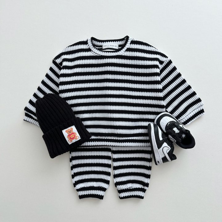 2pcs Toddler Waffle Stripes Crew Neck Sweatshirt and Pants Set-kissminis