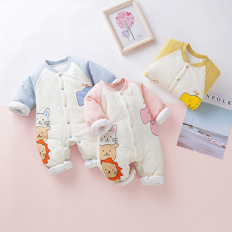 Winter Thicken Baby Boy/Girl Cute Animals Graphic Long Sleeve Romper-kissminis