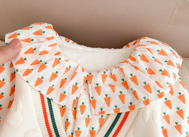Baby Girl Cute Carrot and Allover Rabbit Pattern Fake Two Pieces Long Sleeve Romper-kissminis