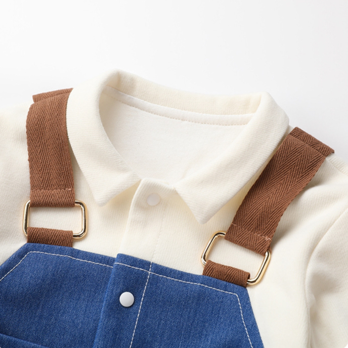 Baby & Girl Mock Overalls Denim Pocket Sleeve Romper-kissminis