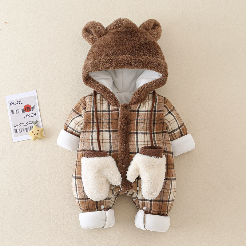 Baby Boy/Girl Bear Red Check Long Sleeve Romper-kissminis
