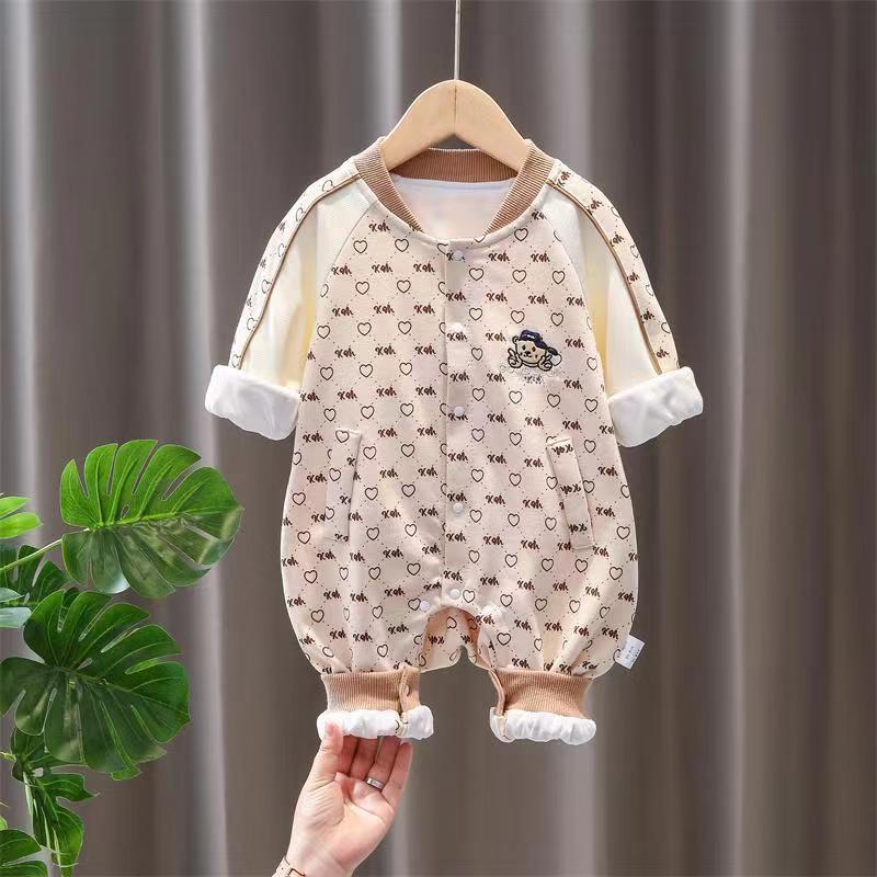 Baby Boy Cartoon and Heart Graphic Stand Collar Long Sleeve Romper-kissminis