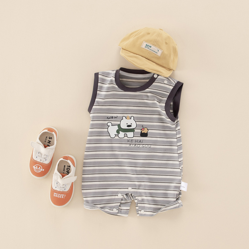 Baby Boy/Girl Puppy Stripe Short Sleeve Romper-kissminis