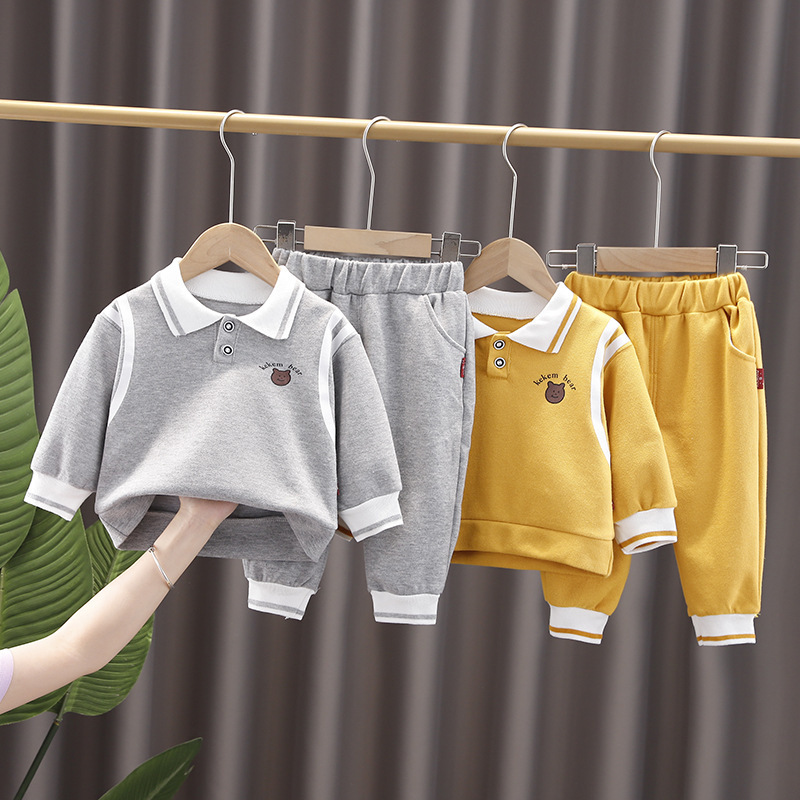 Toddler Boy/Girl Solid Color Bear Two-Piece Set-kissminis