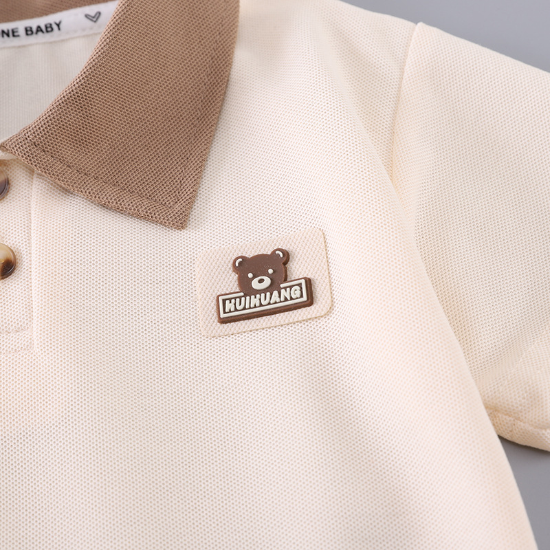2pcs Bear POLO Shirt and Shorts Set