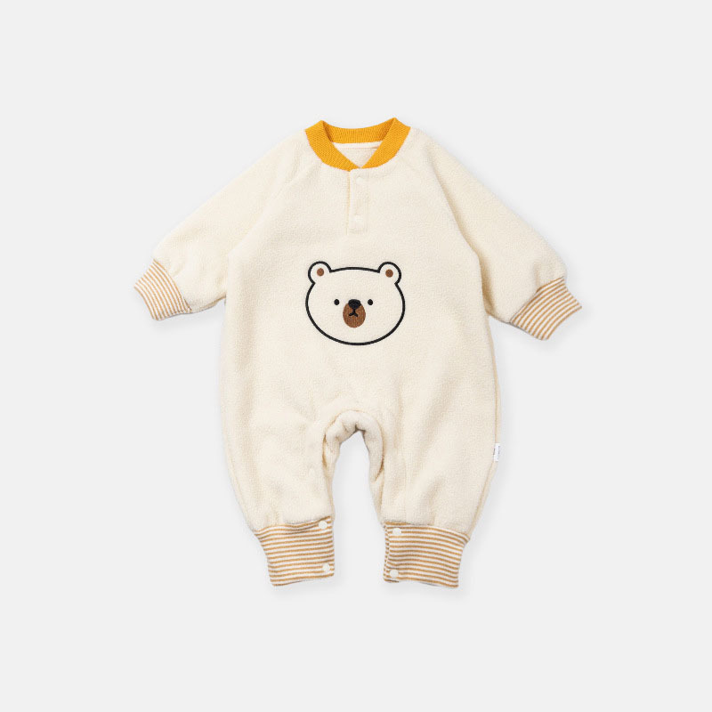 Baby Boy/Girl Cute Bear Pattern Solid Color Fluff Long Sleeve Romper-kissminis