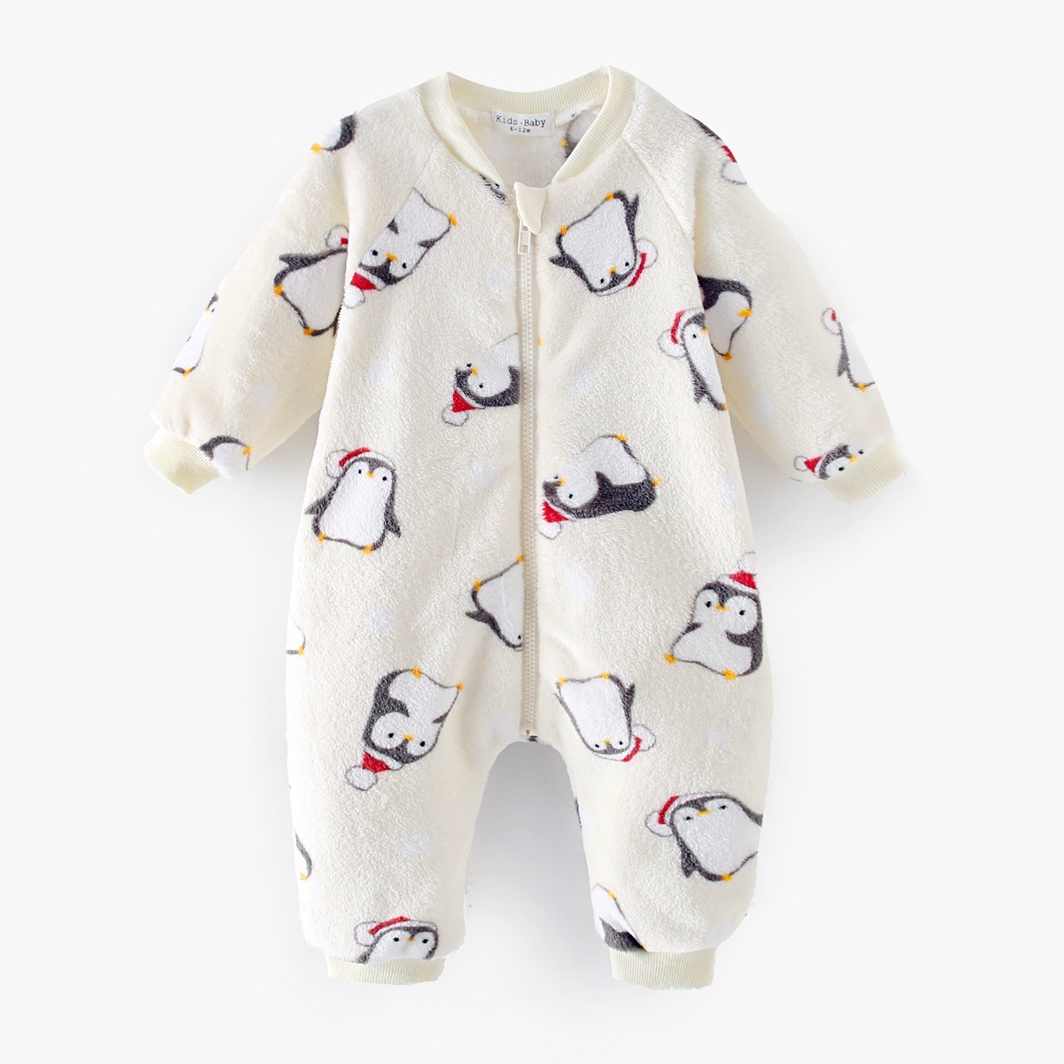 Baby Boy/Girl Allover Penguins and Snowflakes Pattern Thicken Long Sleeve Romper-kissminis