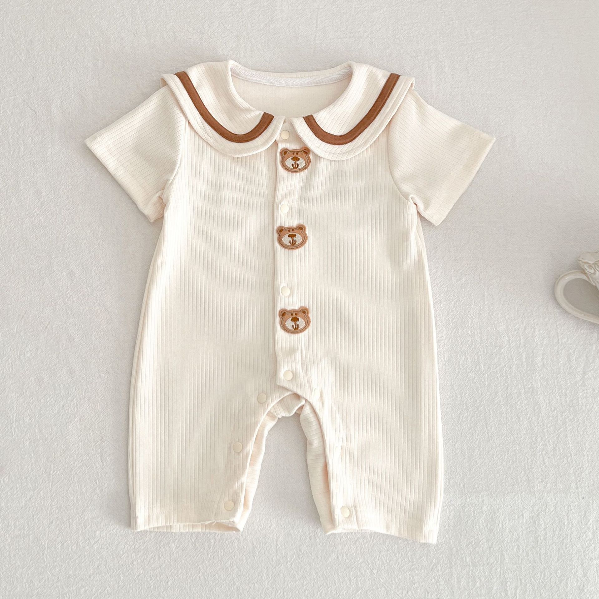 Baby Girl Mini Embroideried Bear Peter Pan Collar Romper