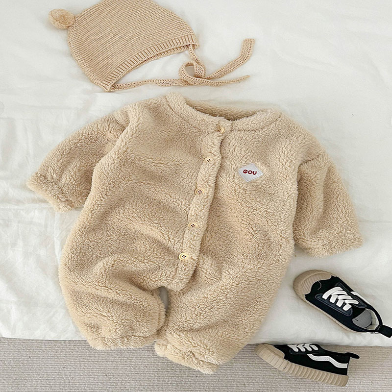 Baby Boy / Girl Cute Pure Color Plush Long Sleeve Romper-kissminis
