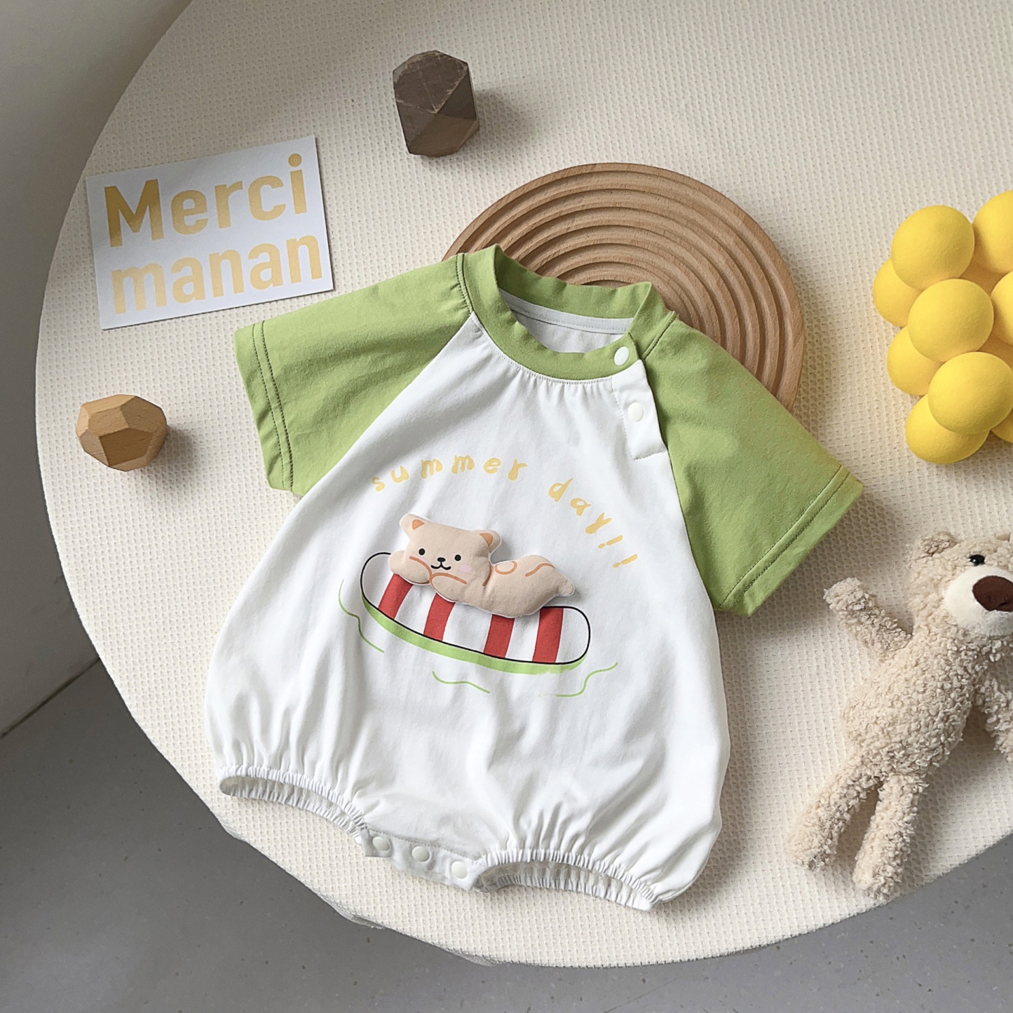 Baby Boy/Girl Swimming Circle Bear Print Bodysuit-kissminis
