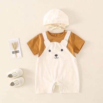 2pcs Soft Comfortable Baby Boy Mock Two-Piece Overalls & Hat Romper Set