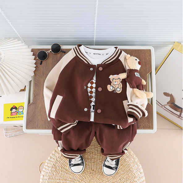 Toddler Boy/Girl Bear Baseball Jersey Three Piece Set-kissminis