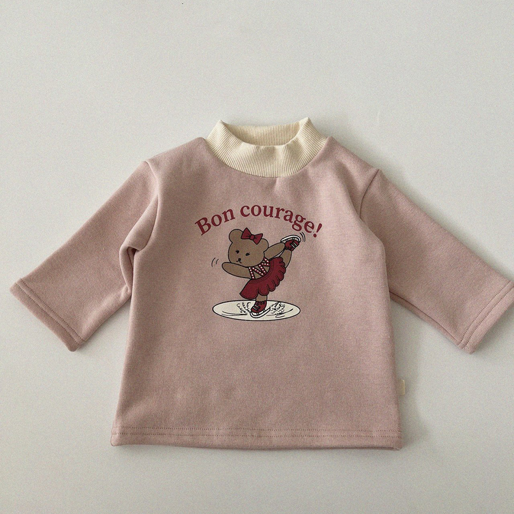 Baby Boy/Girl Cartoon Graphic Thicken High Collar Long Sleeve Tops-kissminis