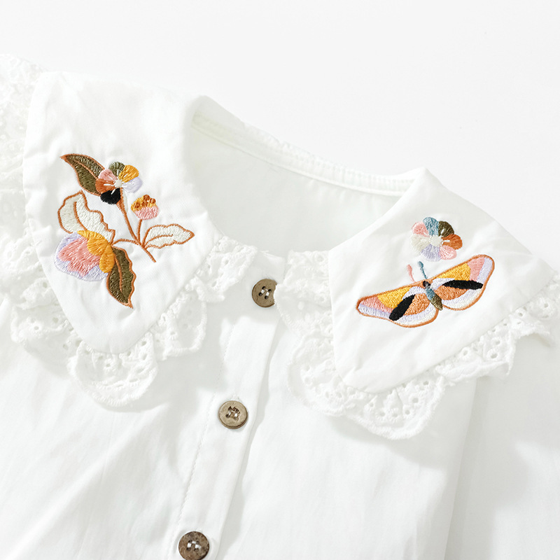 Baby Girl Toddler Flower Embroidery Pattern Overall Dress and Shirt Set-kissminis