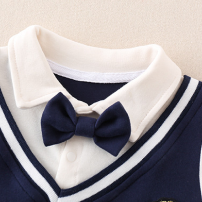 Mock Two-pieces Baby Boy Gentleman Bow Tie Long Sleeve Casual Rompe