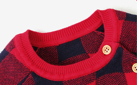 Baby Boy/Girl Christmas Style Elk Pattern Knitted Plaid Long Sleeve Bodysuit-kissminis