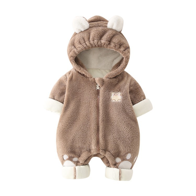 Winter Baby Boy/Girl Bear Pattern Long Sleeve Hooded Fluff Winter Romper-kissminis