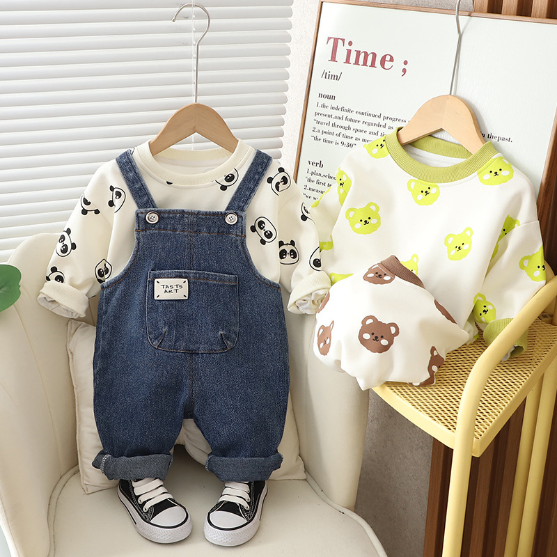 Baby Denim Overalls and Allover Print T-Shirt Set-kissminis