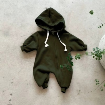Newborn Baby Boy/Girl Solid Color Hooded Drawstring Side Zipped Pajamas Romper