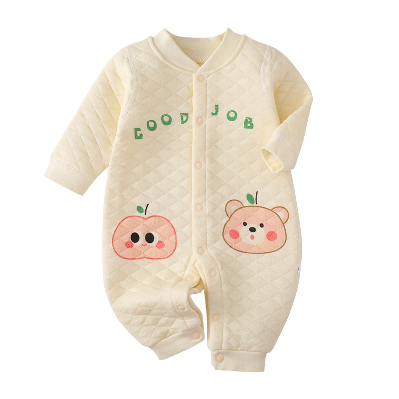 Baby Boy & Girl Winter Cute Cartoon and Letter Print Single Breasted Thicken Long Sleeve Romper-kissminis
