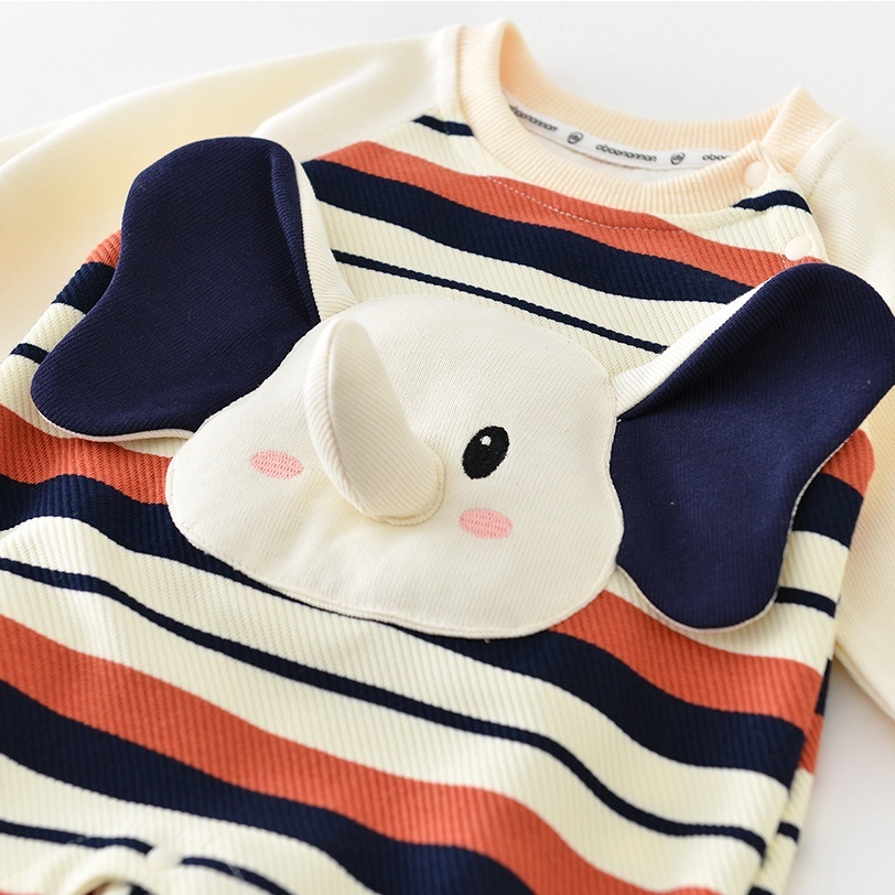 Baby Striped Elephant Pattern Romper-kissminis