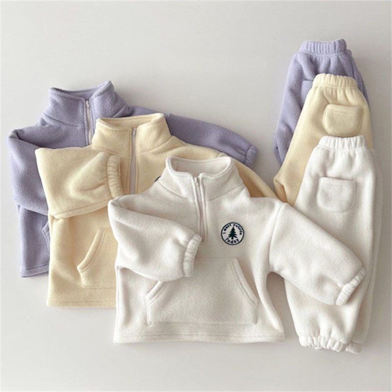 2pcs Toddler Boy/Girl Solid Color Stand Collar Long Sleeves Sweatshirt and Pants Set-kissminis