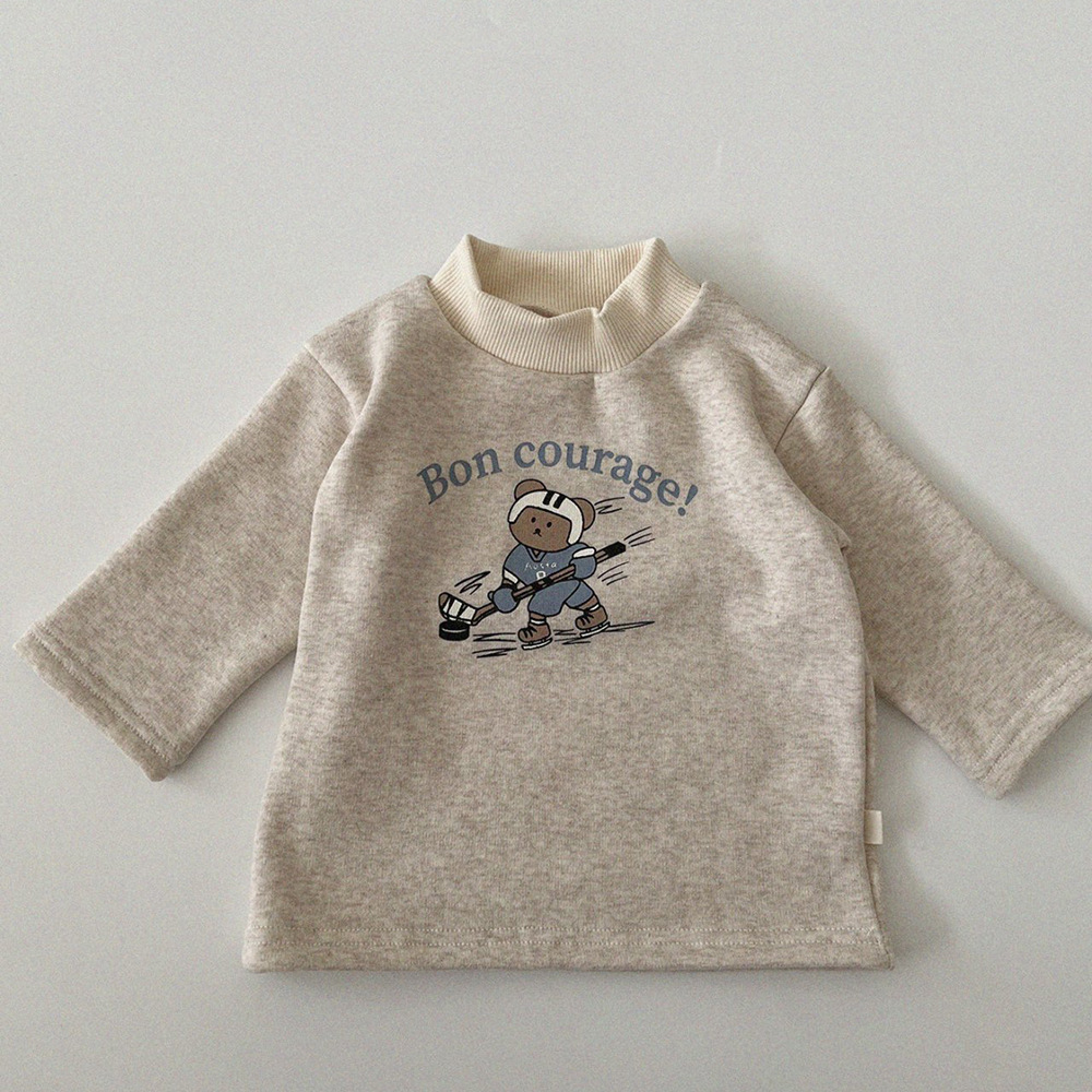 Baby Boy/Girl Cartoon Graphic Thicken High Collar Long Sleeve Tops-kissminis