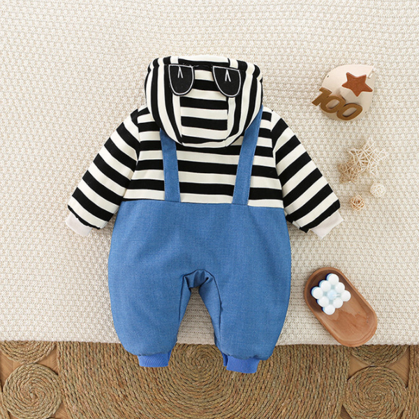 Baby Boy Cute Panda Design Striped Fake Two Pieces Long Sleeve Romper-kissminis
